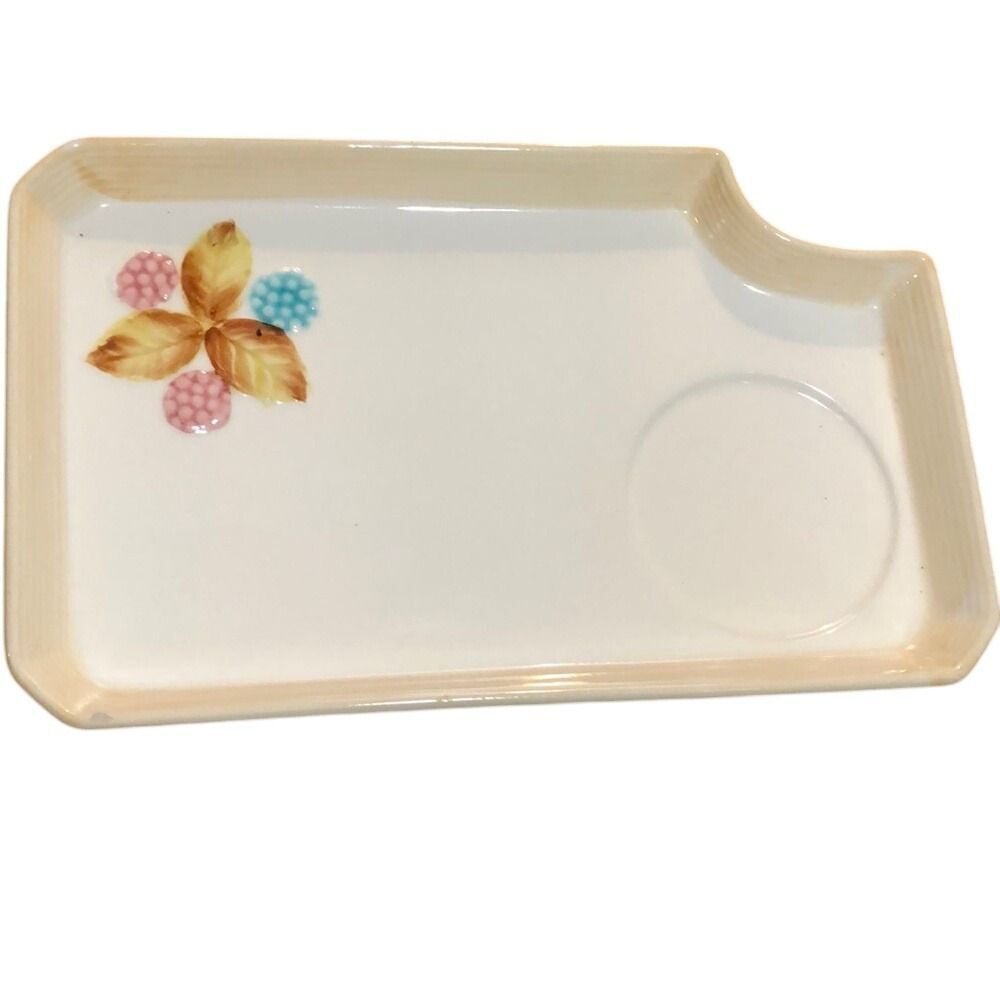Vintage Ceramic‎ Tray with Floral Design Accent Unique Shape Decorative
